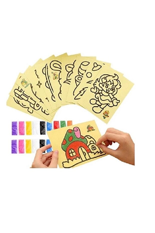 W-desing 25 Adet Büyük Boy Kaliteli Kum Boyama Seti, A4 Boyutunda Renkli Kumlu Set - 1