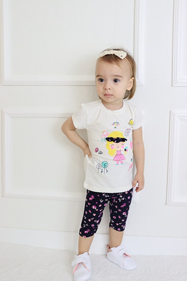 Baby Girl Capris Short Sleeve Girl Pattern Printed Summer Basic Bottom-Top Set 6-24 Months