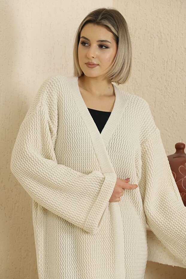 Oversize Örme Uzun Triko Hırka - 4