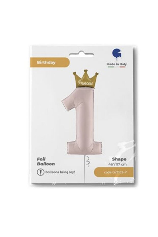 Luxury Crowned 1 Year Foil Balloon Pink Italy Origin 110 Cm
