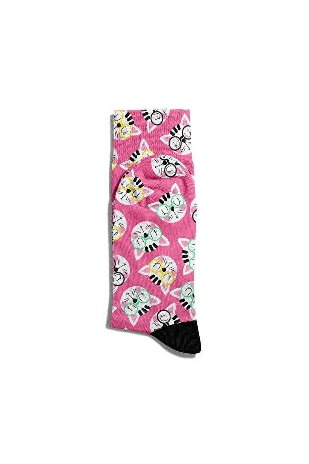 Fun Socks Unisex Pink Cool Cat Pattern Printed Socks Ecsoket114