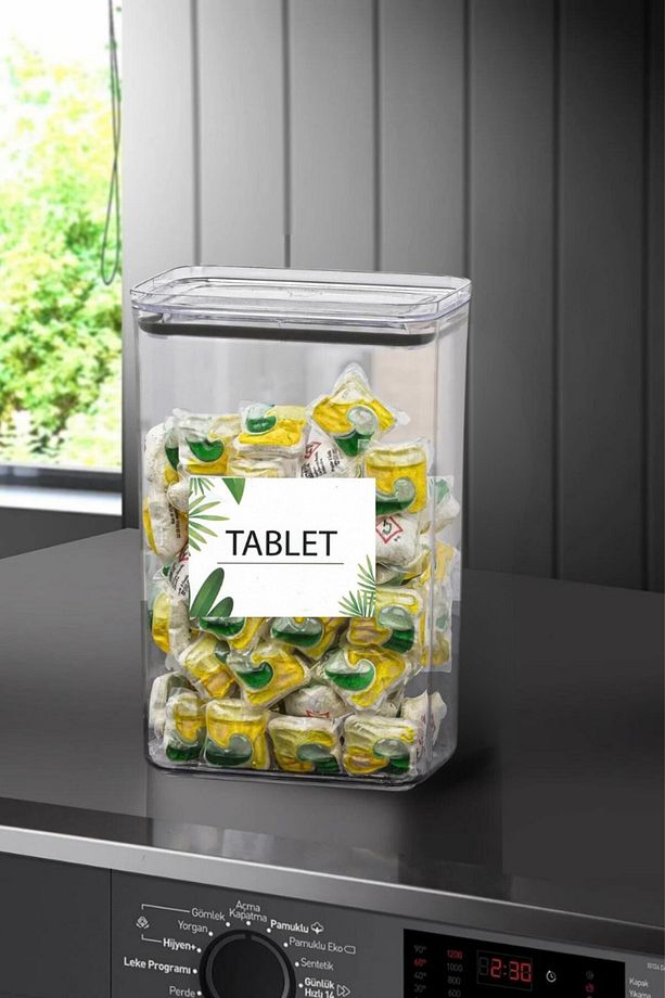 Banyo Saklama Kabı Dikdörtgen 2,9lt 1'li Set Tablet/deterjan Kabı Kutusu Vakum Kapaklı Sert Mika - 1