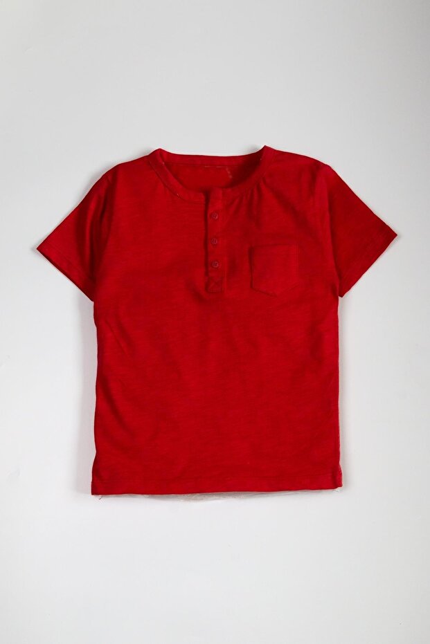 Crew Neck Buttoned Organic Baby T-Shirt Red