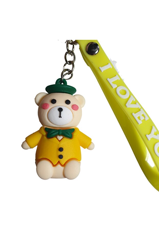 Keychain with Yellow Jacket and Bow Tie Teddy Bear and I Love You Figure - 5cm