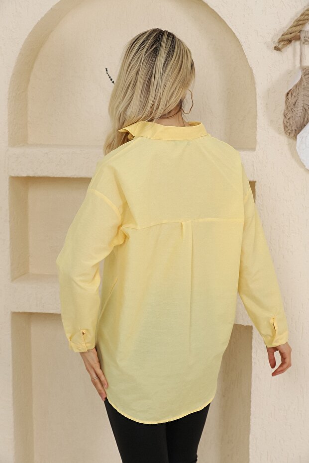 Oversize Uzun Basic Tek Cepli Gömlek - 3