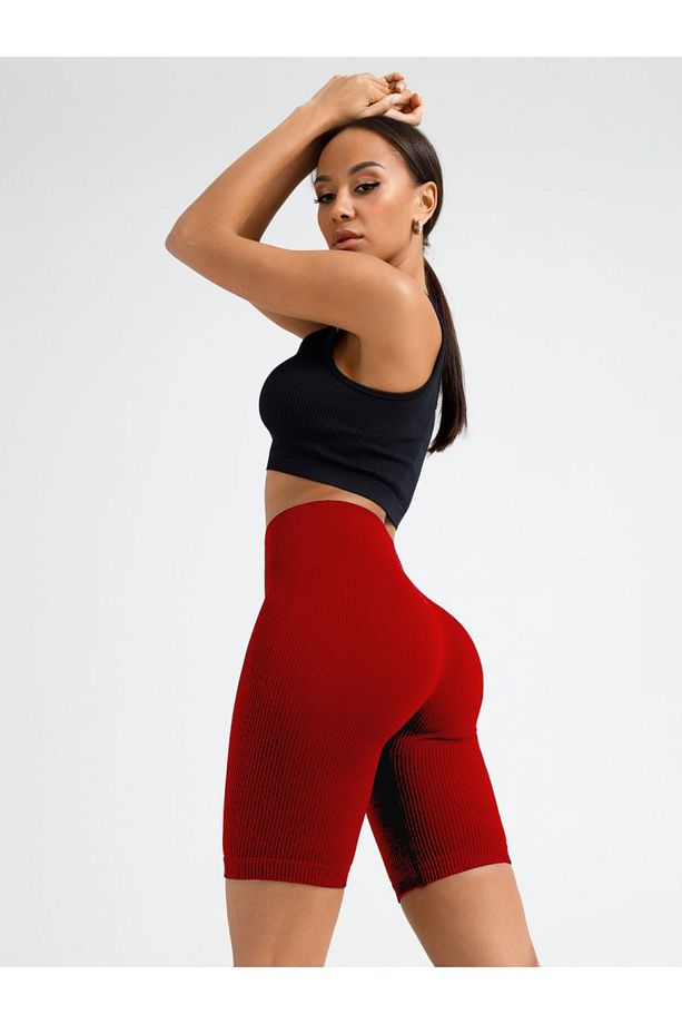 Dublin Model Fitilli Örme Şort Seamless Model Biker Şort Spor Şort Kısa Şort Kırmızı Renk - 1