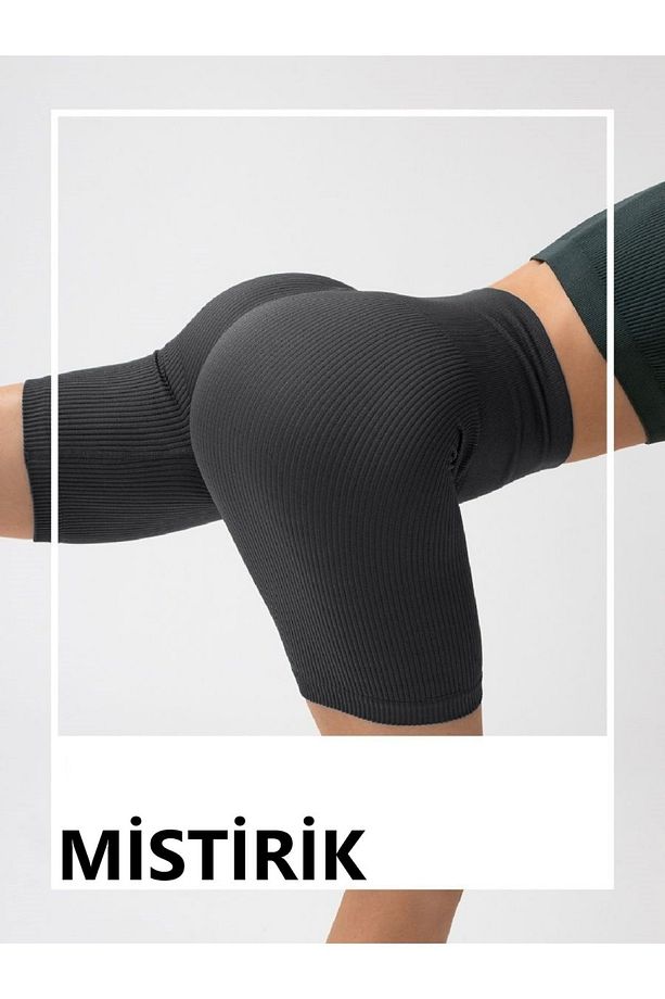 Dublin Model Fitilli Örme Şort Seamless Model Biker Şort Spor Şort Kısa Şort Siyah Renk - 6