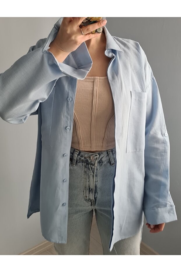 Kol Katlamalı Keten Gömlek - 3