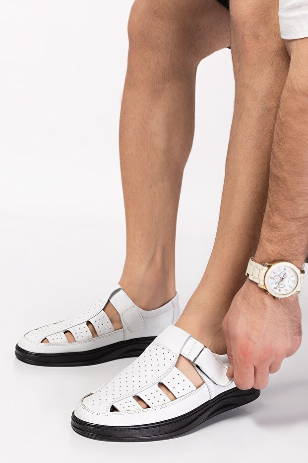 100% Leather, No Lace, Orthopedic, Men's Sandals, Summer Shoes Suitable for Daily Use