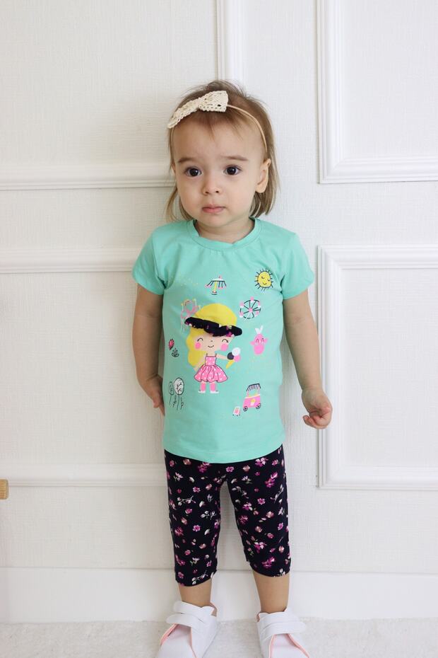 Baby Girl Capris Short Sleeve Girl Pattern Printed Summer Basic Bottom-Top Set 6-24 Months