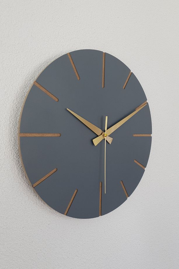 Kopya - Dekoratif Özel Tasarım Ahşap El Yapımı Duvar Saati 34 X 34 Cm Minimalist Grafiti Gri - 3
