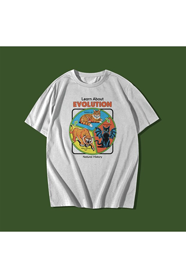 Learn About Evolution Written Pendant Style Oversize Unisex Cotton T-shirt T-shirt Tee