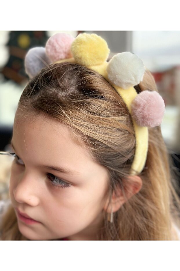 Night Garden Cute Colorful Rainbow Pompom Plush Velvet Pompom Crown Children's Crown Yellow