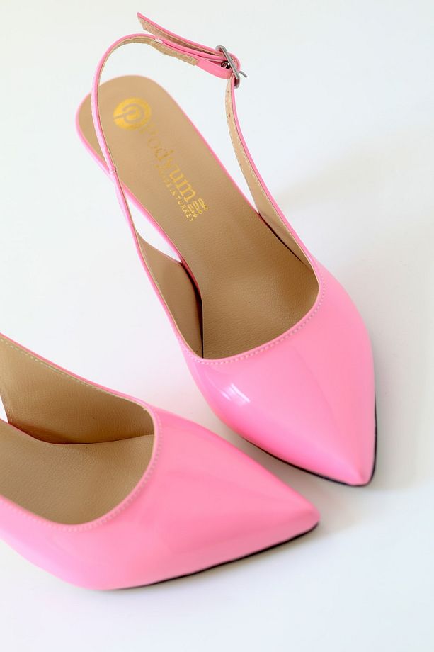 "poldez" Pembe Rugan - Sivri 9cm Arka Açık Klasik Topuklu Ayakkabı - 4