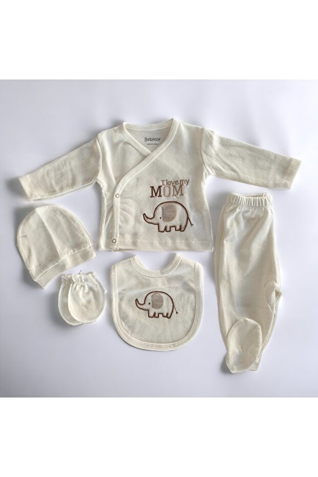 Elephant 5-Piece Unisex Bodysuit Set Hospital Exit Ecru