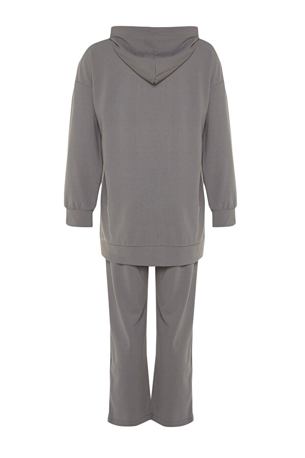 Oversize'owy szary kardigan z kapturem i spodnie dresowe - zapinane na suwak TCTSS21EM0091 - 8