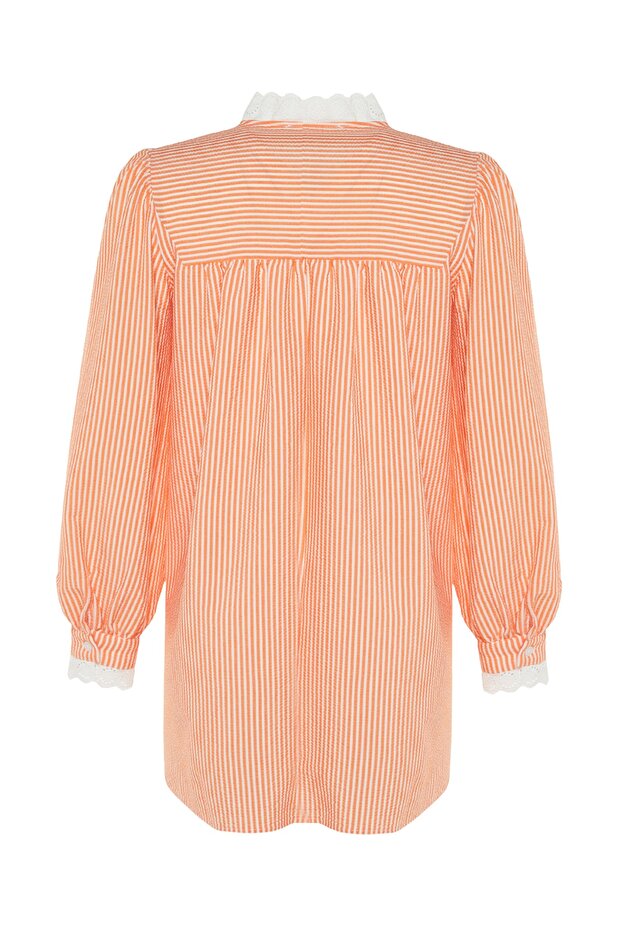 Narancssárga csipke szőtt Seersucker kockás tunika TCTSS23UK00067 - 9