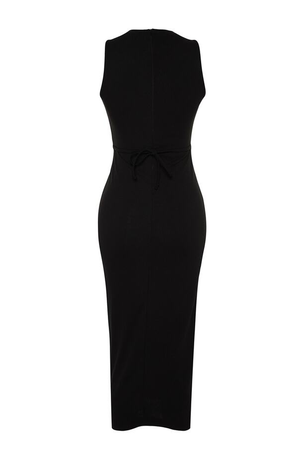 Siyah Cut Out Detaylı Bodycone/Vücuda Oturan Dik Yaka Örme Kalem Elbise TWOSS23EL02166 - 7