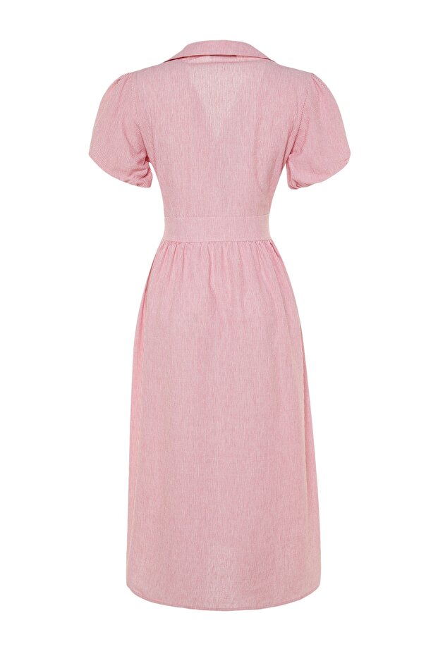 Rosa gestreiftes Midi-Gewebekleid mit zweireihigem Kragen TWOSS23EL02233 - 8