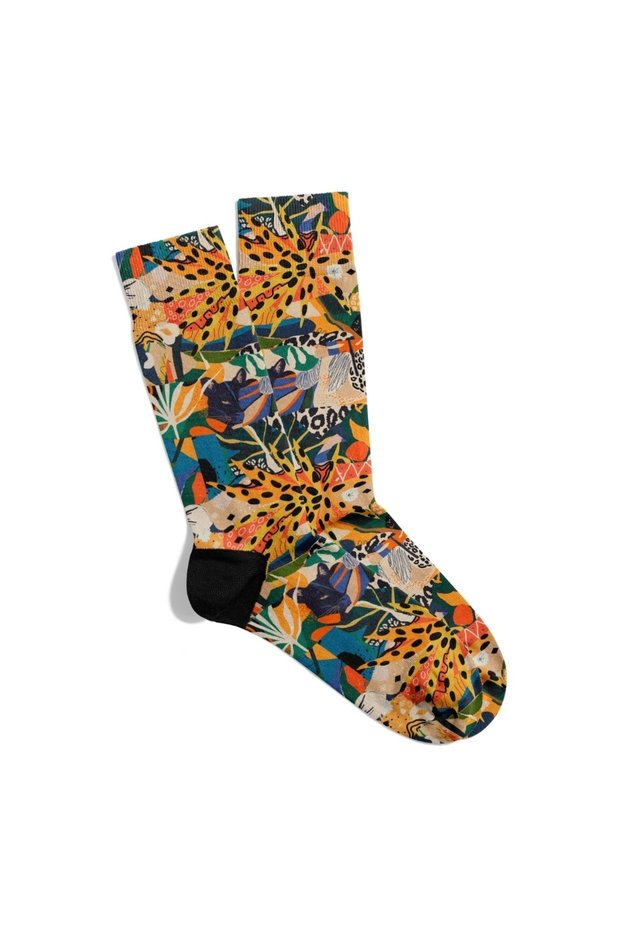 Fun Socks Unisex Flower Colorful Panther Pattern Printed Socks Ecsoket441