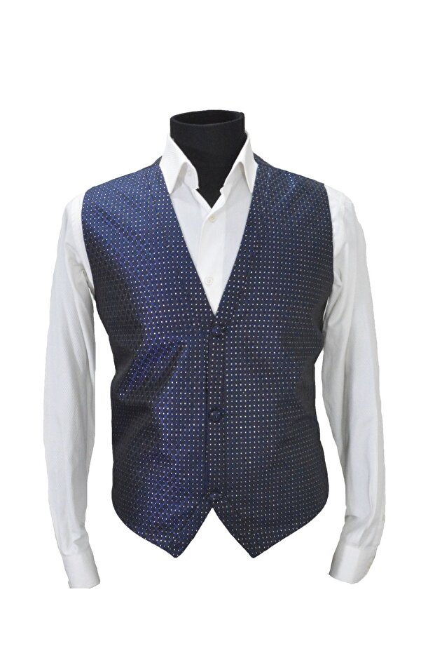 Groom's Vest Navy Blue Polka Dots 50140