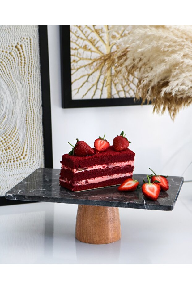 Natural Marble Cake Stand, Cake Stand with Wooden Legs, Marble Presentation Rack, Marble Cheese Plate