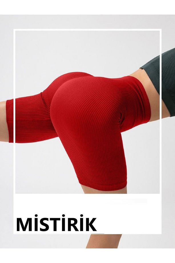 Dublin Model Fitilli Örme Şort Seamless Model Biker Şort Spor Şort Kısa Şort Kırmızı Renk - 5