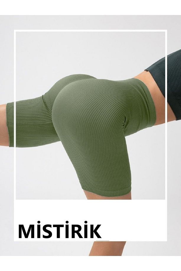 Dublin Model Fitilli Örme Şort Seamless Model Biker Şort Spor Şort Kısa Şort Haki Renk - 5