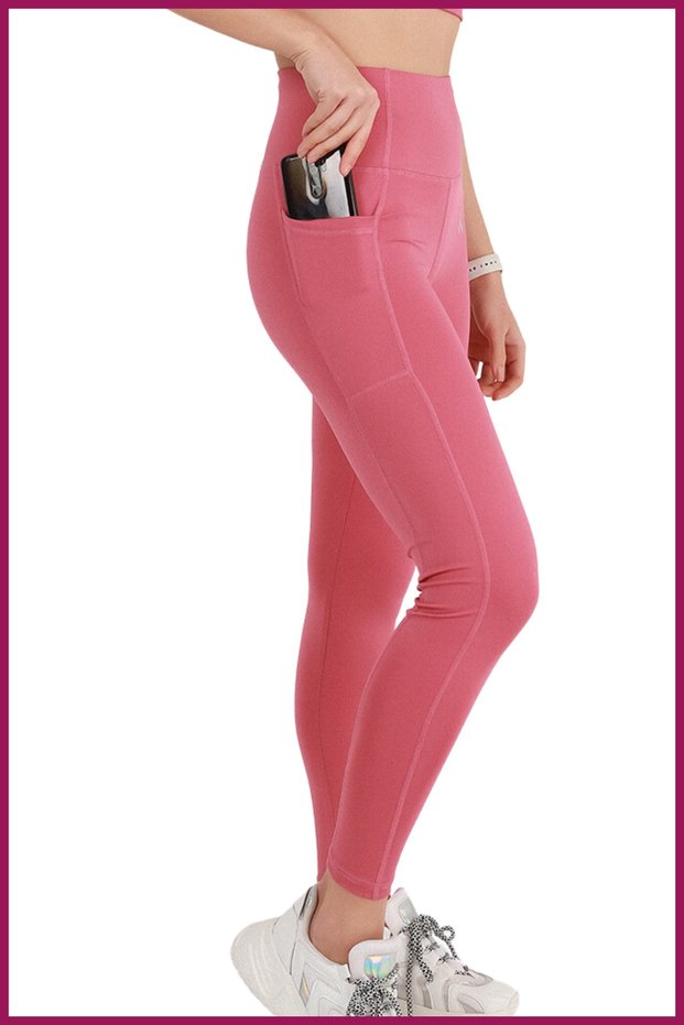 Women's Dried Rose High Waist Recovery Double Pocket Sports Leggings Regular Size Slim Fit Appearance 1057