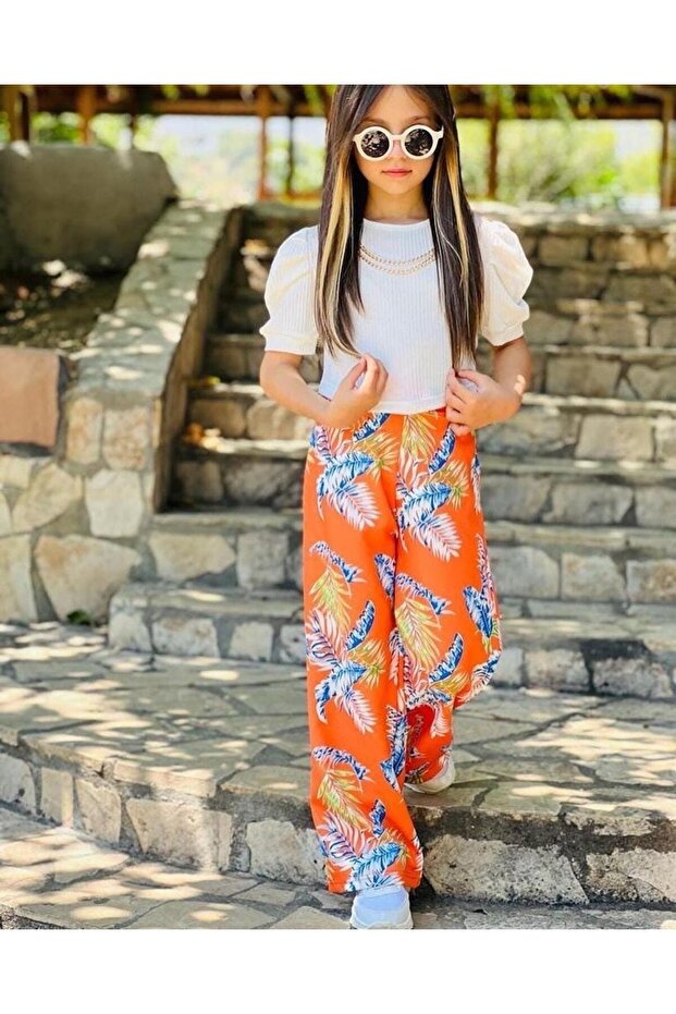 Orange Floral Trousers Blouse Set-kids