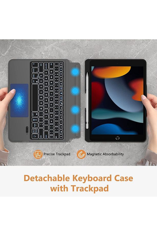 Ipad Pro Ve Air 10.5 Uyumlu Klavyeli Kılıf Touch Pad Ayrılır Standlı Magic Bluetooth Manyetik Klavye - 8