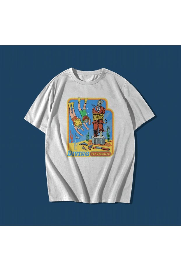 Diving For Treasure Printed Sarkastic Style Oversize Unisex Cotton T-shirt T-shirt Tee