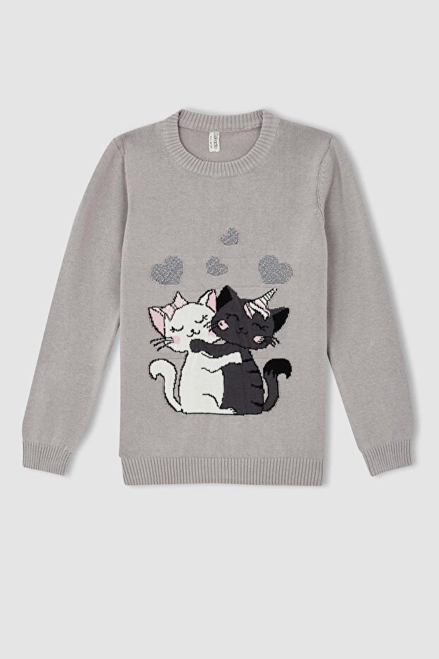 Kız Çocuk Regular Fit Bisiklet Yaka Triko Kazak - 4