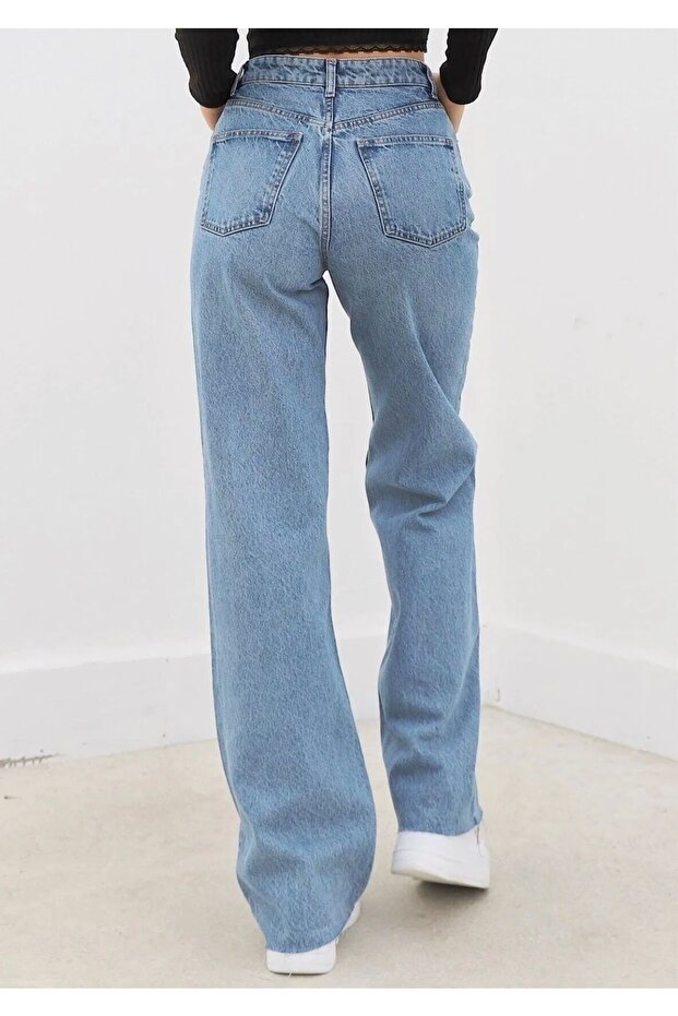 Palazzo Kar Yıkama Wide Leg Yüksek Bel Kot Pantolon Esnek - 2