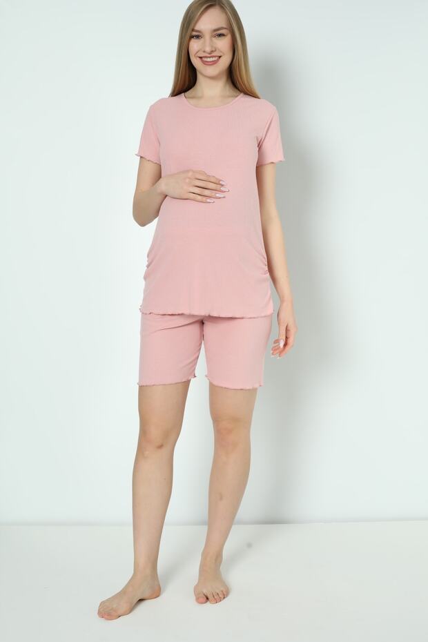Powder Cotton Corded Knitted Fabric Maternity and Maternity Shorts Pajamas Set
