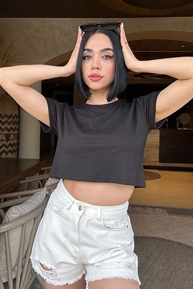 Basic Oversize Cut Crop Cotton póló - 2