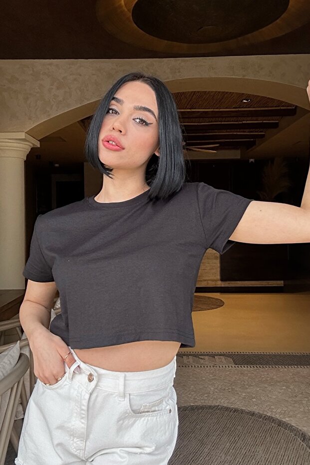 Basic Oversize Cut Crop Cotton póló - 7