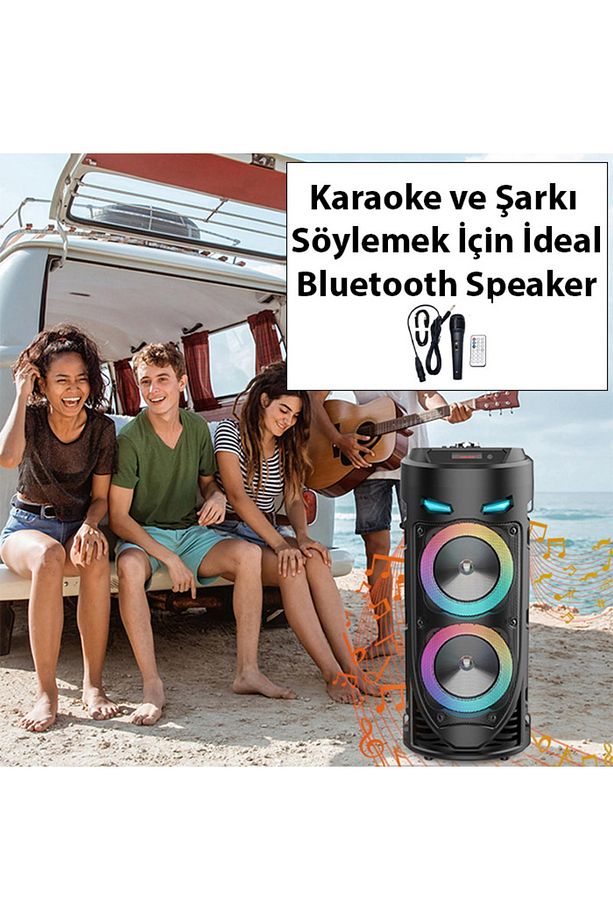 Zqs4239 Mikrofonlu Taşınabilir Dev Speaker Led Işıklı Bluetooth Hoparlör -4inc×2/8w×2 1800mah - 4