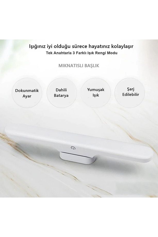 3 Renk Şarjlı Kolay Taşınabilir Mıknatıslı Led Işık Kablosuz Kademeli Aplik - 3