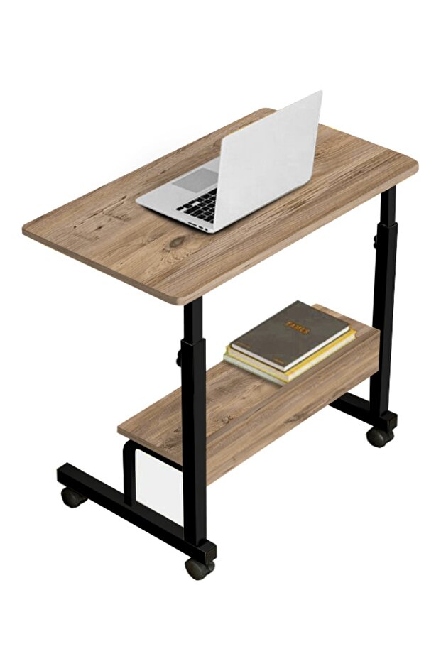 Laptop Stand and Desk with Height Adjustable Shelf - Walnut (Wheeled) 70X40 Oval Edge