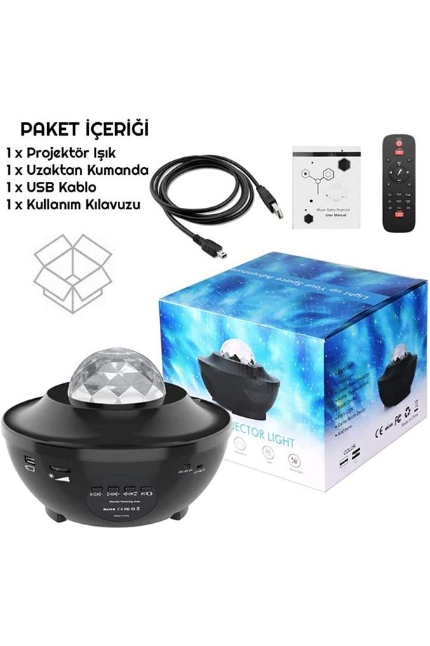 Led Yıldız Bluetooth Usb Projektör Okyanus Dalgası Gece Lambası - 7