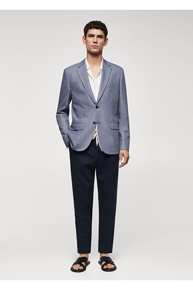 Dar Kesimli Mini Dokuma Blazer Ceket - 2