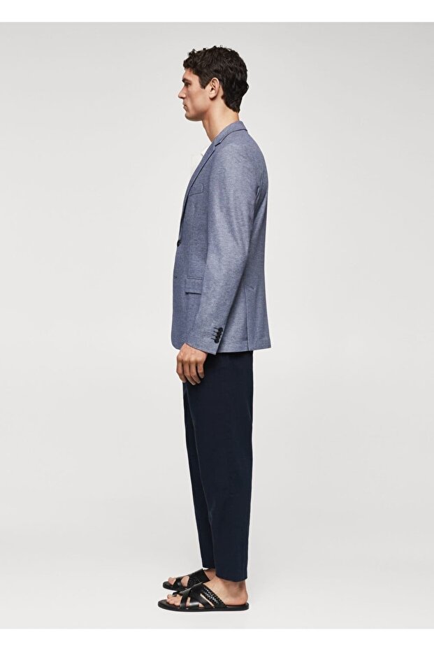 Dar Kesimli Mini Dokuma Blazer Ceket - 7