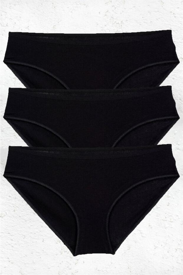 3-Piece Women's Black Modal Cotton High Quality Natural Kilot Bikini Panties