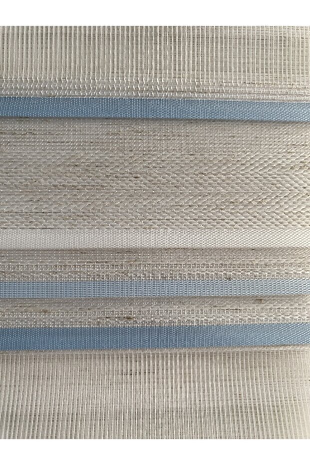 Mavi Pliseli Keten Efektli Lüks Zebra Perde - 4