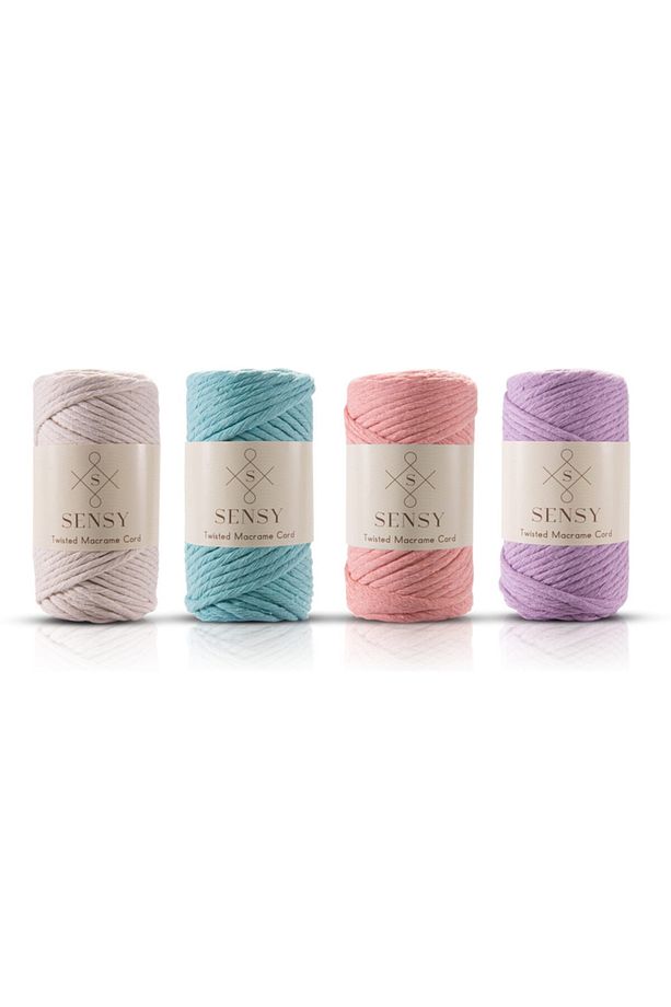 Premium Taranan Makrome Makrame Hobi Ipi 4lü Set Ekru - Mint - Somon - Lila - 1