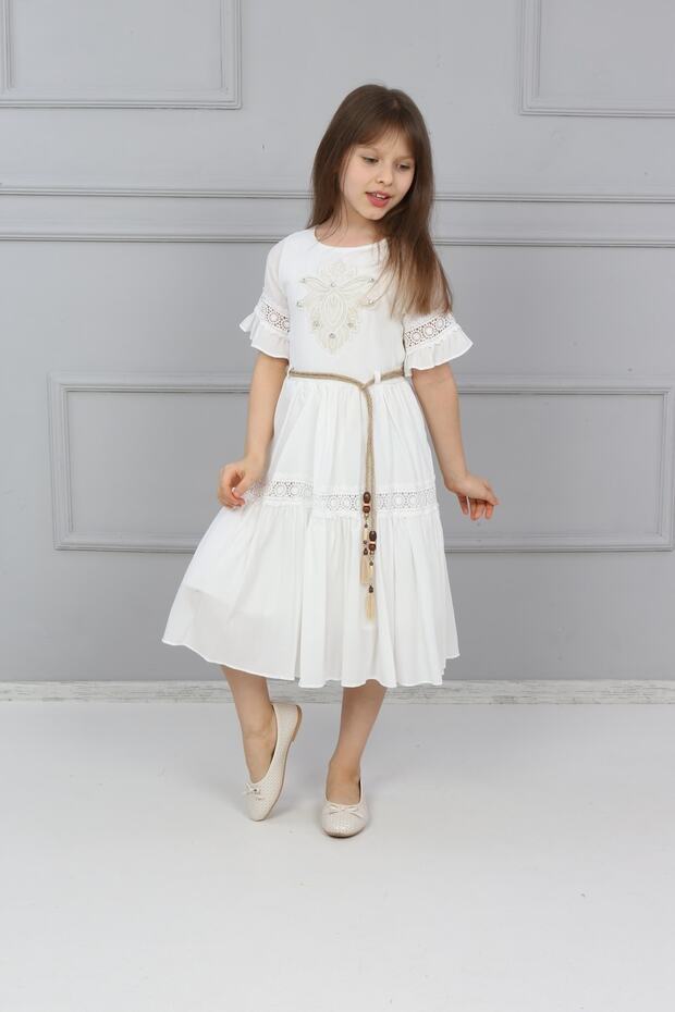 Alsima Linen Sleeve Skirt Lace Dress