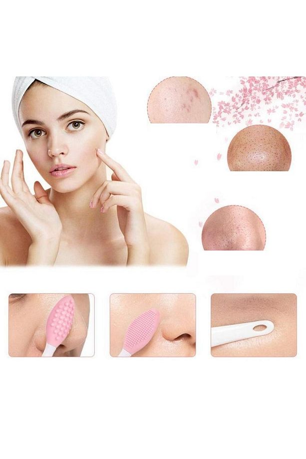 2 Adet Dudak Burun Fırçası Peeling Etkili Gözenek Siyah Nokta Temizleyici Çift Fırça - 5