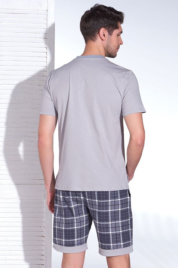 Erkek Gri Baskılı Şort Pijama Takımı - 2