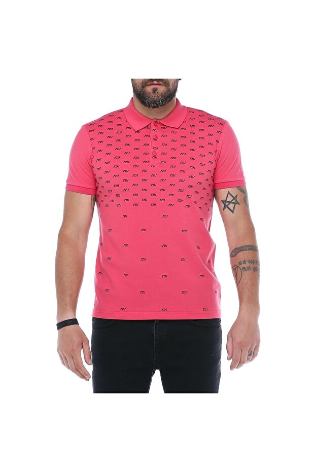 Men's Pomegranate Flower Polo Collar Fbi Patterned Pique Modern Cut T-shirt F5230